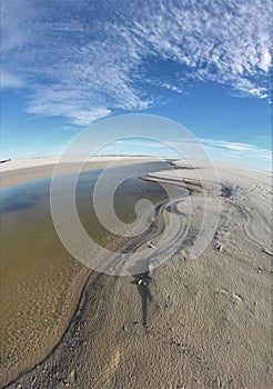 Photo of a tide pool on a beach.