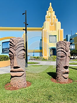 Architectural Building with Tiki Statues in Cocoa Beach