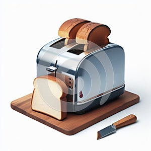 Photo of a Toaster and bread cut out isolated on solid white background. ai generative