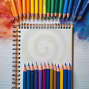 Photo Tools for artist, drawing pad, watercolor paints, and assorted pencils