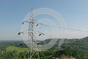 Photo about transmission tower for transmiting electricity to remote areas.