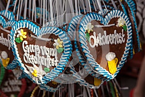 Typical souvenir at the oktoberfest in munich - a gingerbread heart - lebkuchenherz