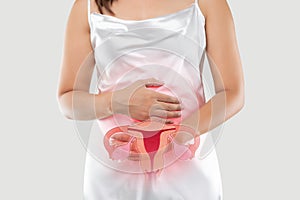 The photo of uterus is on the woman`s body.