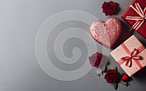 photo valentine day background copy space with gift box and rose ai generated