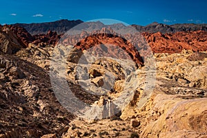 Photo of varied and colourful landscape in Valley of Fire State Park, Nevada, USA.