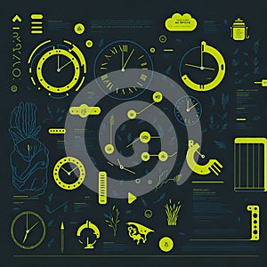 Ai generated various clocks on a black background, representing the concept of time