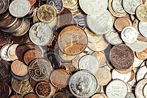 Photo of various european coins pile, upper view