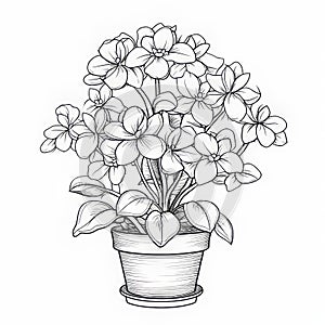 Hand Drawn Black And White Potted Flowers Illustration photo