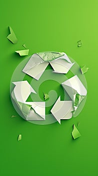 Photo Vibrant green background with white paper recycle symbol