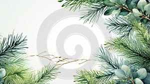 Photo of a vibrant pine tree branch with lush green leaves against a clean white background