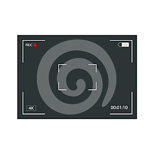 Photo or video camera viewfinder grid with many shooting settings on screen