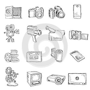 Photo video doodle icons