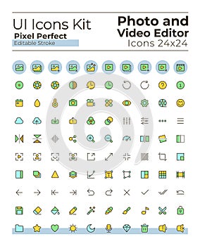 Photo and video editor tools pixel perfect RGB color ui icons set