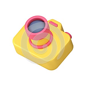Photo video yellow camera with lens and button multimedia content app 3d icon realistic vector
