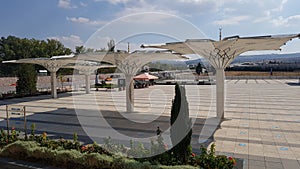 Beautiful shade pillars of a Turkish Mosque in Ankara photo