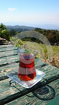 Turkish tea on top of a mountain near lake Sapanca photo