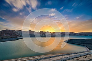 The beautiful White Sand Lake sunset in Kashgar city of Xinjiang