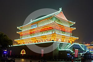 The delicate drum tower at night photo