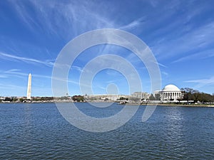 Pretty Washington Monument and Jefferson Memorial in Washington DC in Spring