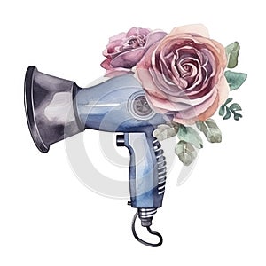 Photo watercolor painting of a hair dryer with a flowers