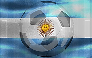 Photo of a waving Argentina flag with a football ball-shaped outline in the center