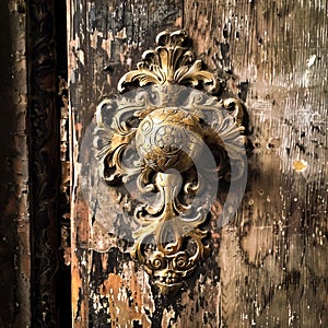 A photo of a weathered brass doorknob of an ancient house