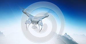 Photo White Matte Generic Design Modern Remote Control Drone with camera Flying in blue Sky under the Earth Surface photo