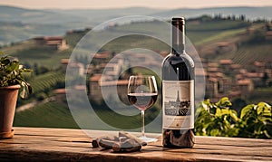 Photo of a wine bottle and glass on a table