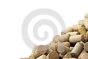 Photo with wine corks from sparkling, corks from white wine, corks from red wine and other wine corks isolated on white background