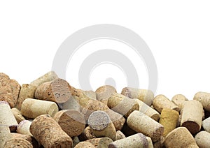 Photo with wine corks from sparkling, corks from white wine, corks from red wine and other wine corks isolated on white background