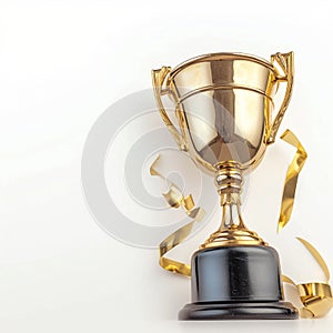 Photo Winner gold trophy cup isolated on white background with copy space