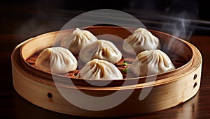photo of Xiaolongbao with steam Real food generative AI