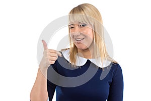 Photo of young winked woman
