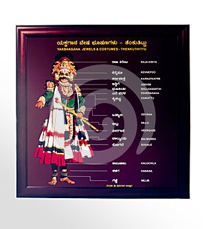 Photoframe of Yakshagana artist costumes with names. Yakshagana is traditional Indian folk dance photo