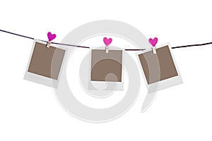 Photoframes with red heart clothepins