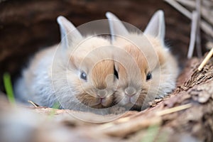 photogenic baby bunnies in a nest snuggling