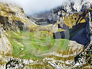 Photogenic pastures and hills of the Alpstein mountain range