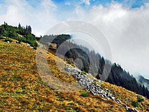 Photogenic pastures and hills of the Alpstein mountain range