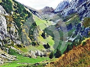 Photogenic pastures and hills of the Alpstein mountain range