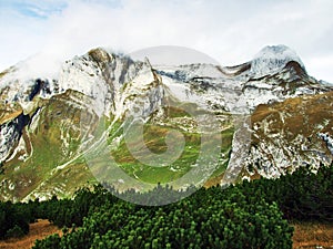 Photogenic pastures and hills of the Alpstein mountain range