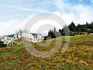 Photogenic pastures and hills of the Alpstein mountain range