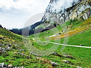 Photogenic pastures and hills of the Alpstein mountain range