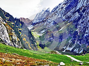 Photogenic pastures and hills of the Alpstein mountain range