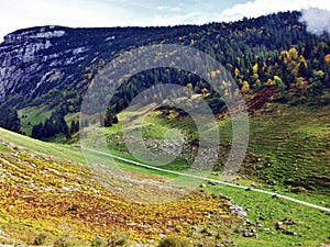 Photogenic pastures and hills of the Alpstein mountain range