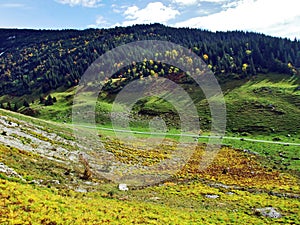 Photogenic pastures and hills of the Alpstein mountain range