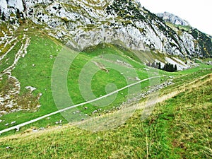 Photogenic pastures and hills of the Alpstein mountain range
