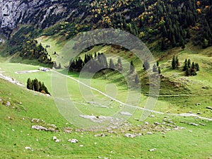 Photogenic pastures and hills of the Alpstein mountain range