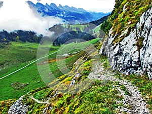 Photogenic pastures and hills of the Alpstein mountain range