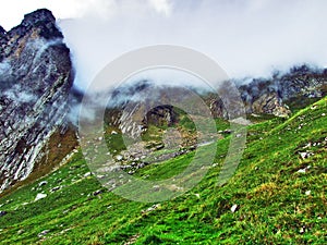 Photogenic pastures and hills of the Alpstein mountain range