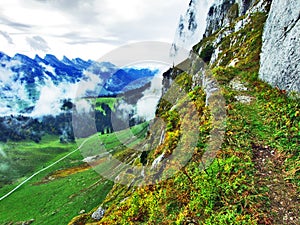 Photogenic pastures and hills of the Alpstein mountain range